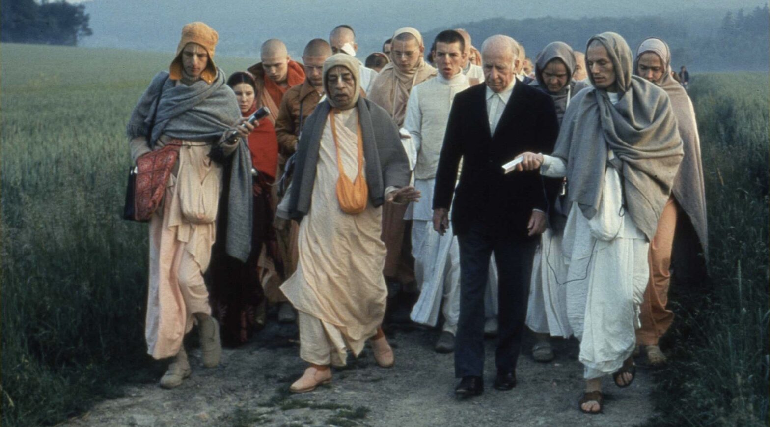 Prabhupada on a morning walk in Frankfurt.